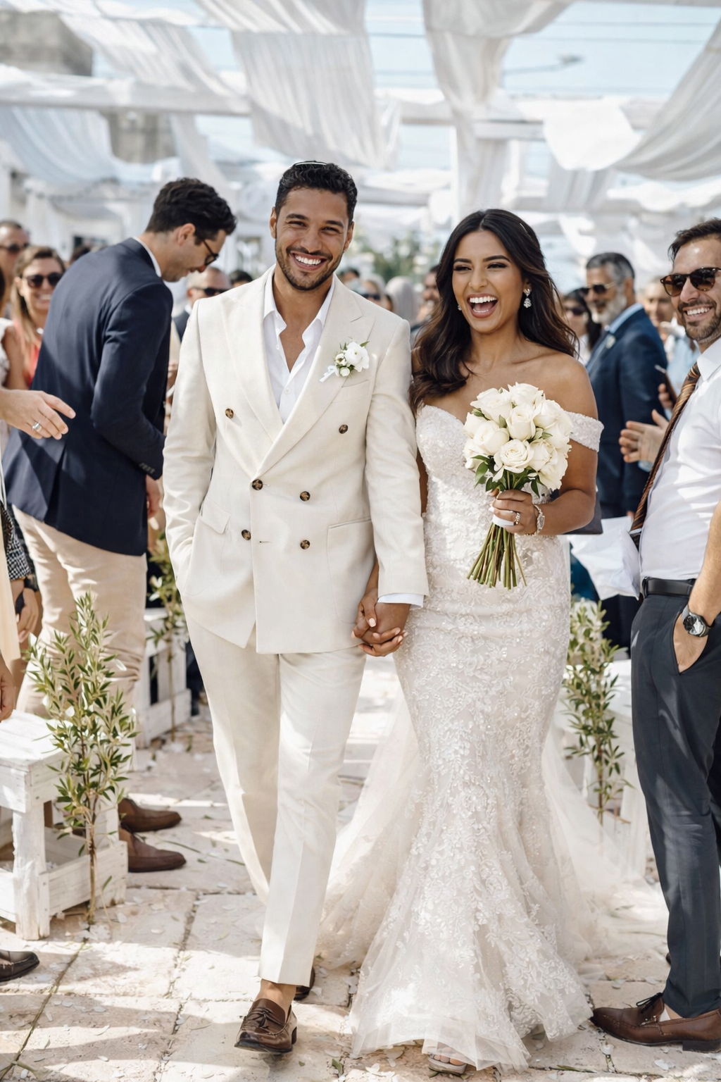 Happy groom in his well tailored suit